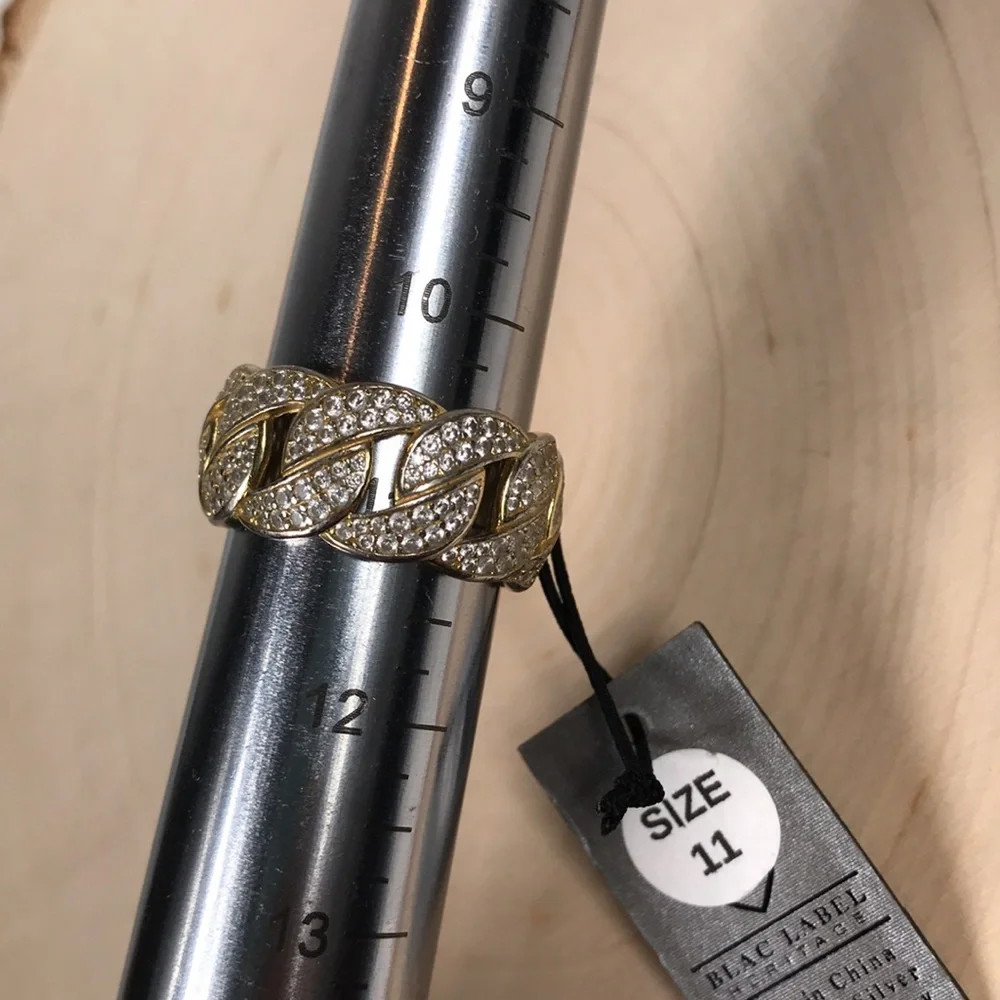 Blac Label 925 Sterling Silver Cubic Zirconia Golden Men's Ring NWT